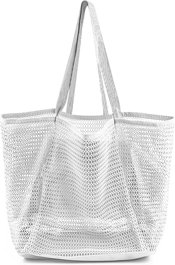 Beach Bags for Women, Summer Travel Mesh Tote Bag with Large Inner Pocket, Sandproof Woven Should... | Amazon (US)