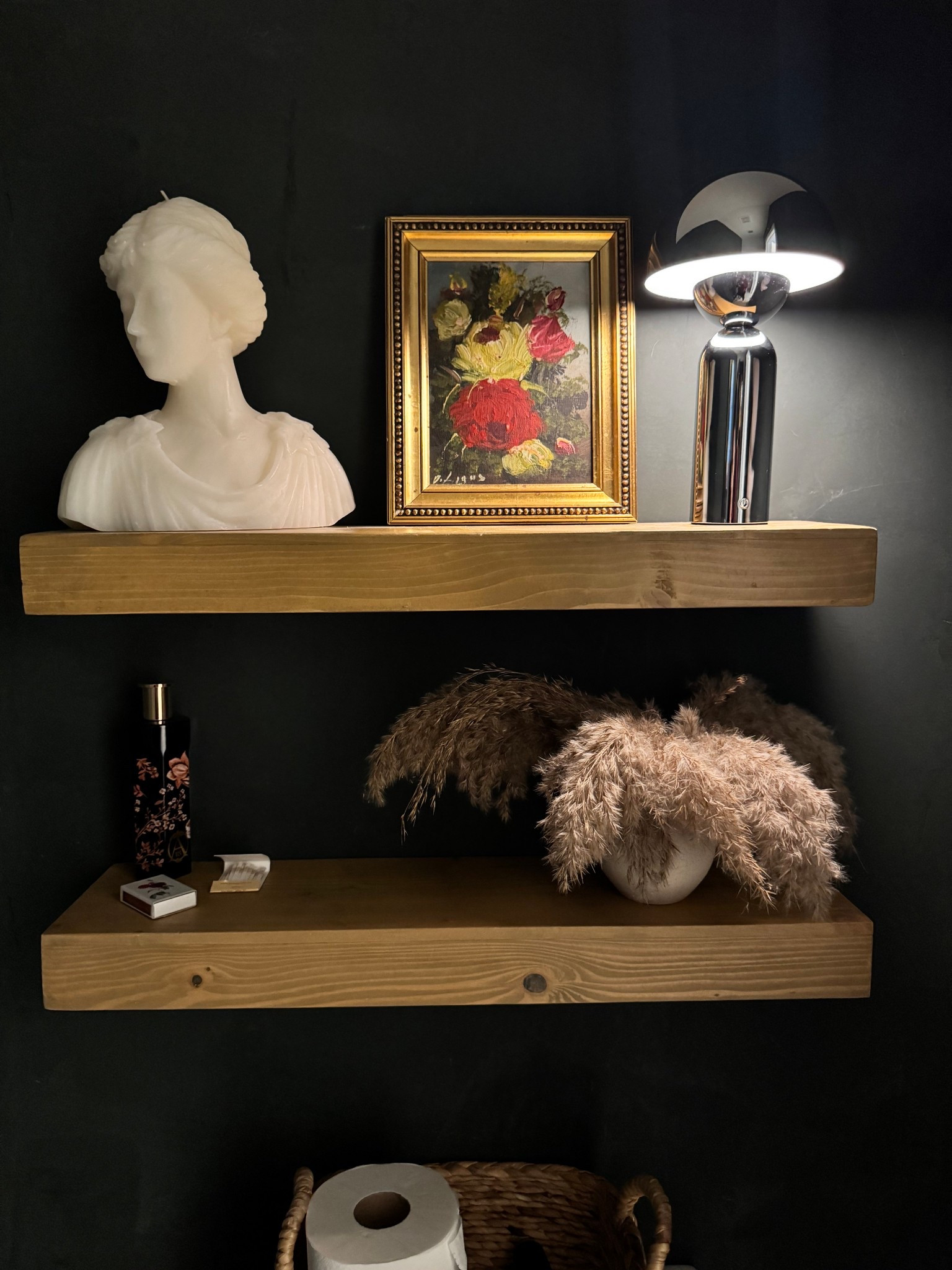 Small spaces deserve attention too 😍 our powder/guest bathroom downstairs is very small so we took the opportunity to make it as cozy and inviting as possible. We love it in here! 🤎🤍💛

@Target 
powder bath decor | guest bathroom | moody bathroom | dark academia | modern boho | modern vintage decor | anthro vibes | Roman clay | cozy | portola paints

#LTKFindsUnder100 #LTKFindsUnder50

#LTKHome