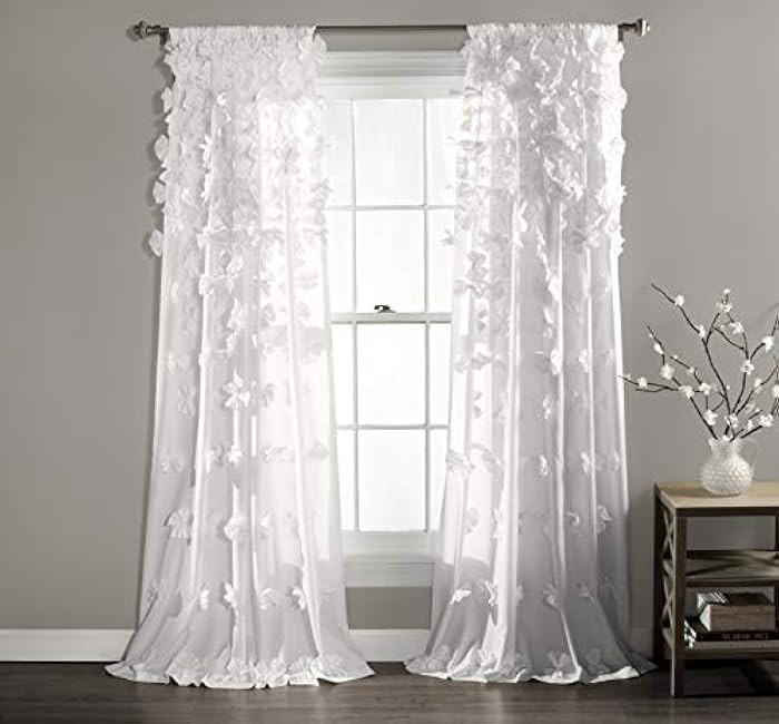 Lush Decor Riley Curtain Sheer Ruffled Textured Bow Window Panel for Living, Dining Room, Bedroom... | Amazon (US)