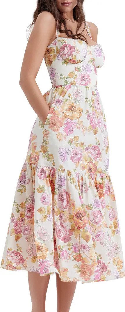 Elia Floral Stretch Cotton Blend Corset Sundress | Nordstrom