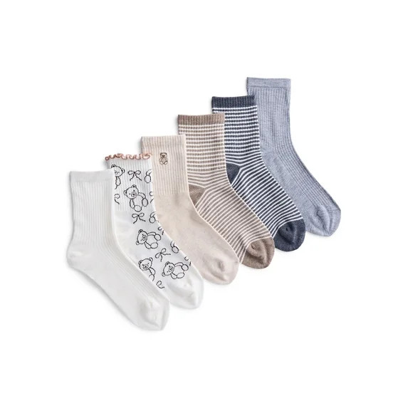 No Boundaries Embroidered Mid Crew Socks, 6-Pack, Women's, Shoe Sizes 4-10 | Walmart (US)
