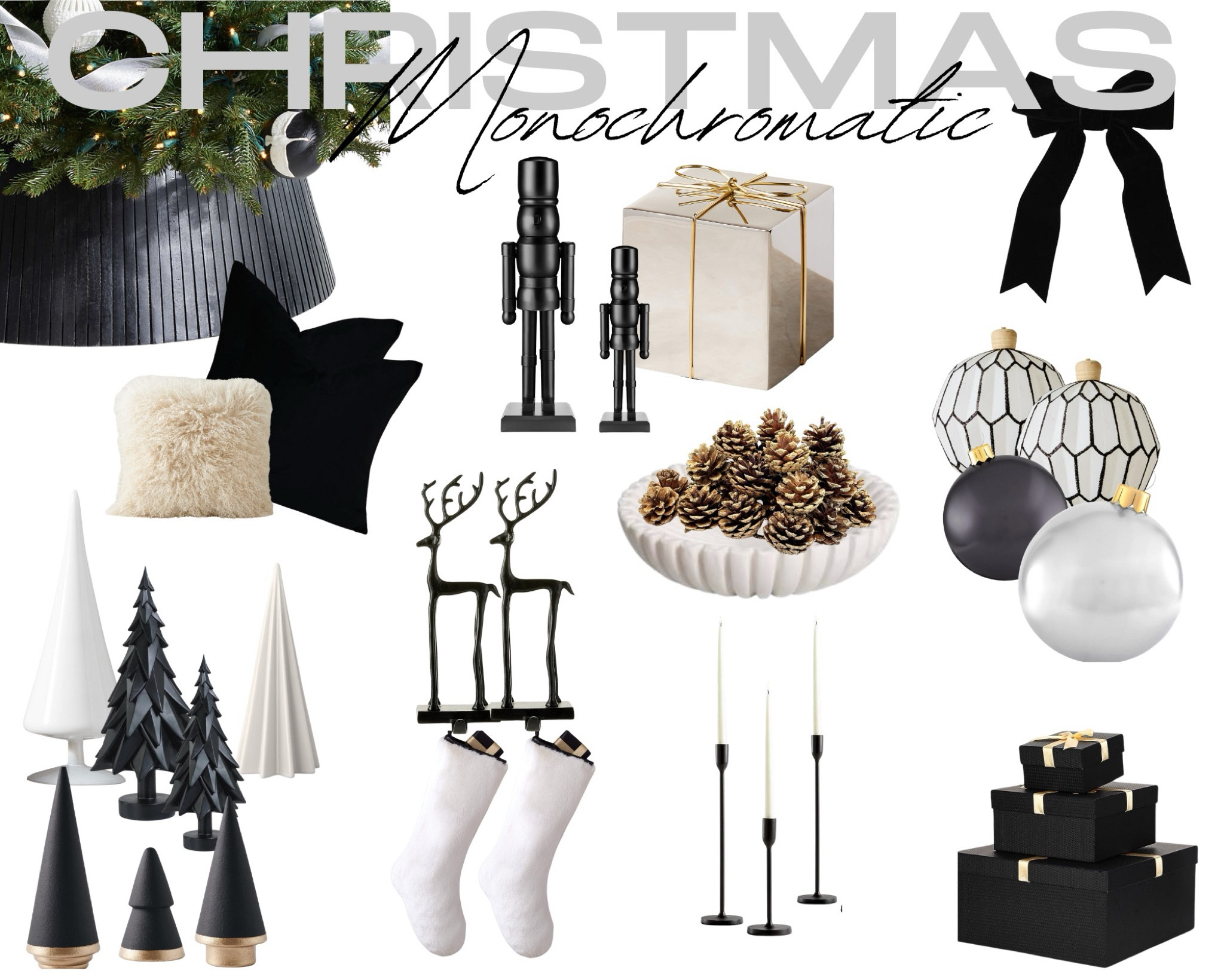 🖤🤍 For my modern monochromatic lovers! Shop this Christmas decor moodboard in black, silver, white and brass color tones. 

#christmasdecor #christmas #holidays #homedecor #christmastree #nutcracker #ornaments #candle #stocking #pillow #seasonal #holidaydecor

#LTKSeasonal #LTKHoliday #LTKHome