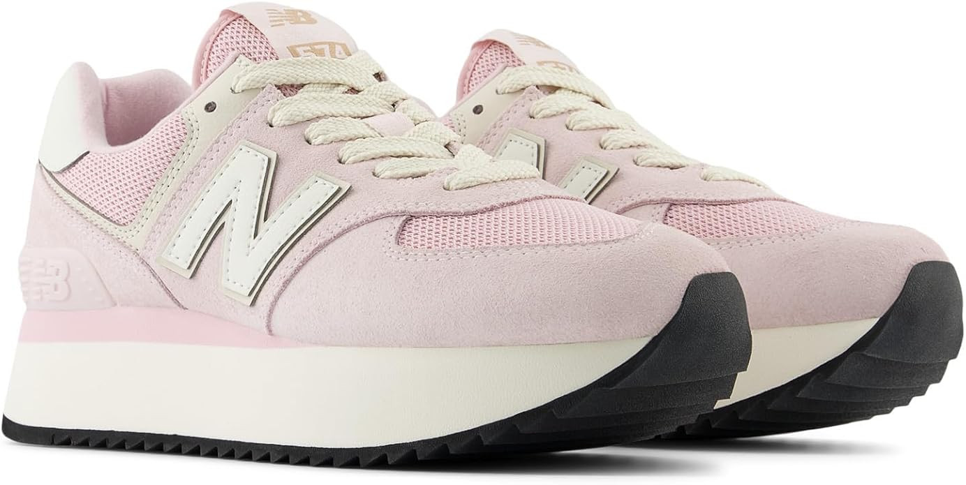 New Balance Women's 574+ Sneaker, Mid Century Pink/Pink Granite, 9 | Amazon (US)
