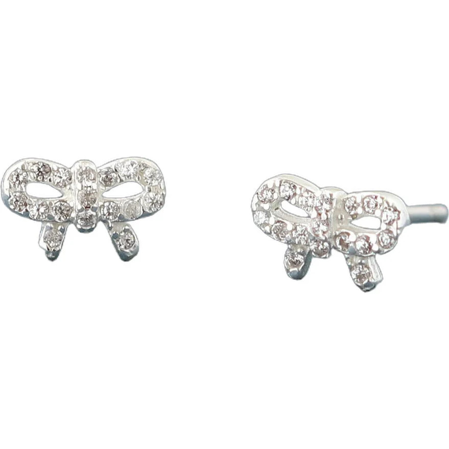 Bow with Crystals Stud Earrings, Silver | Maisonette