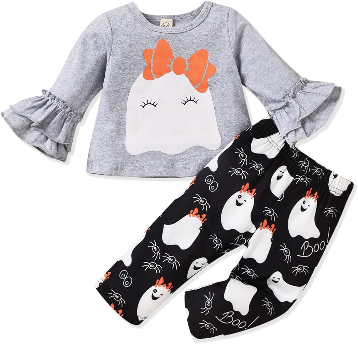 Toddler Baby Girls Halloween Outfits Long Sleeve Pumpkin Top Pullover Bell Bottom Flares Pants Fall  | Amazon (US)