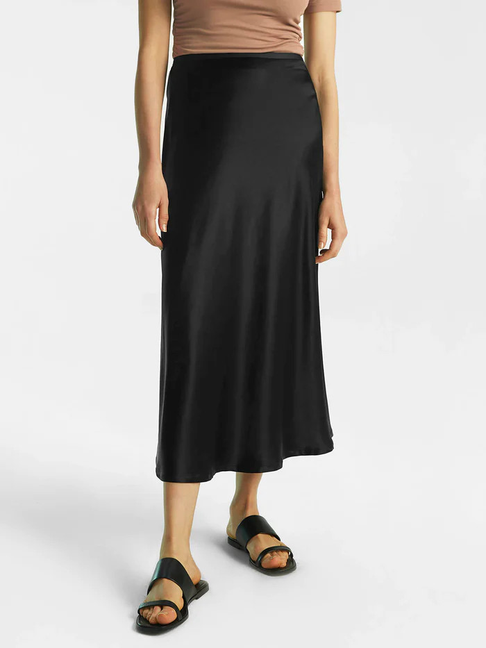 Silk-Like Acetate Bias-Cut Slip Skirt - Black | OGL
