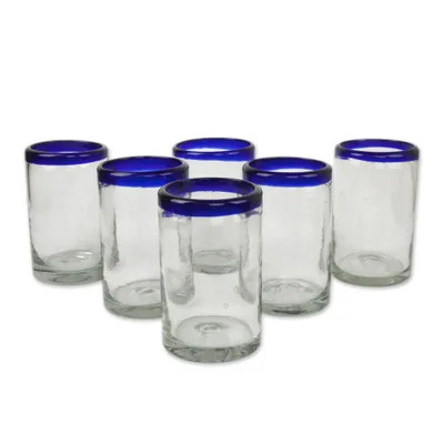 Fair Trade Blue Handblown Glass Tumbler Drinkware Set of 6 | NOVICA