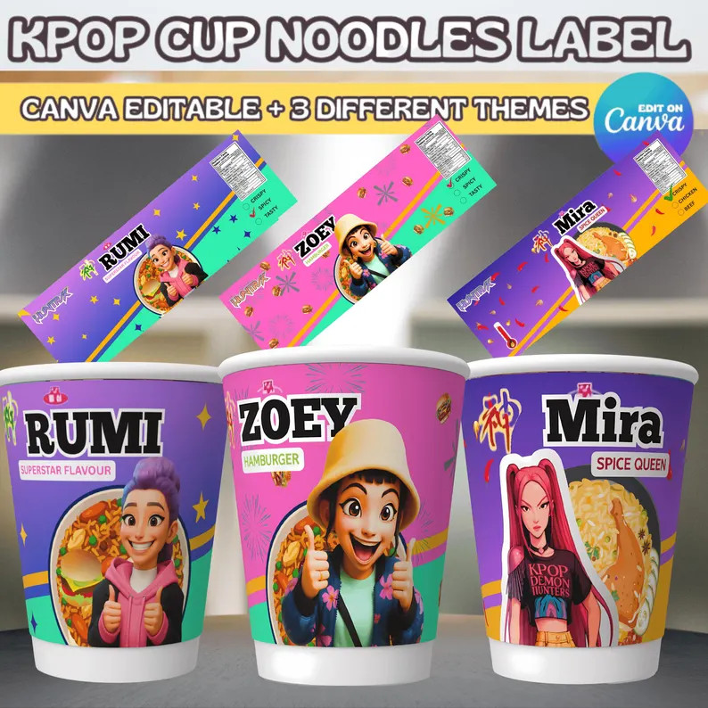 Kpop Demon Hunters, Cup Noodle Labels Ramyeon, Cosplay Party Huntrix Ramen, Rumi Mira Zoey, Kpop ... | Etsy (US)