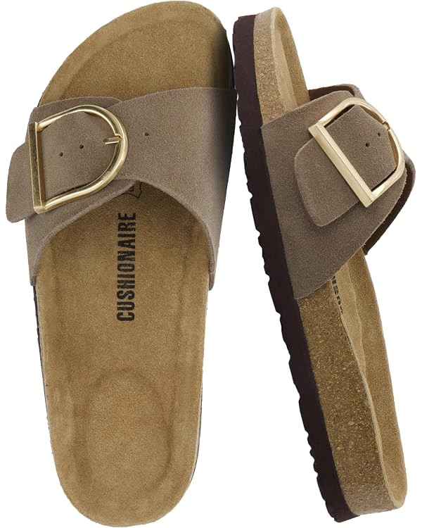 CUSHIONAIRE Leeds 100% Genuine Leather Suede Womens Sandals, Comfortable Slides for Women with Ad... | Amazon (US)