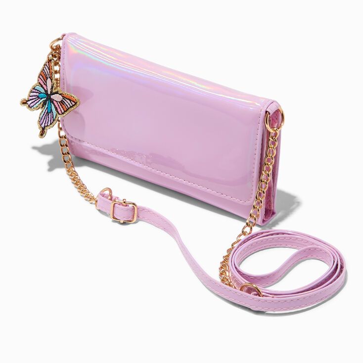 Pink Butterfly Charm Faux Patent Leather Wallet & Chain | Claire's (US)