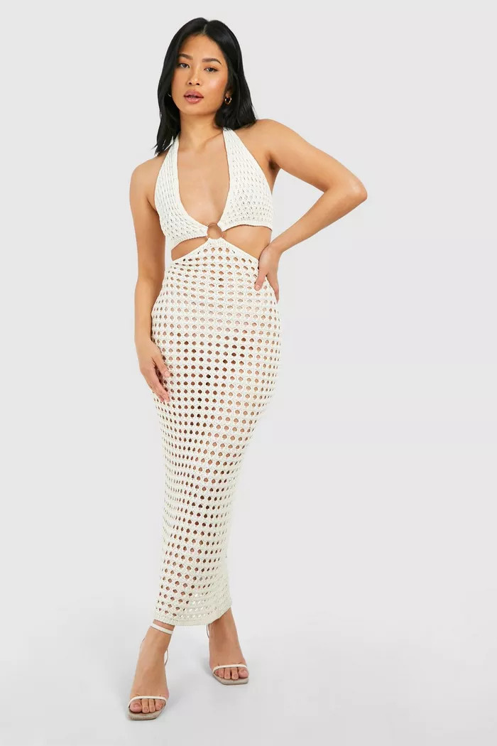 Petite Crochet Ring Detail Halter Maxi Dress | Boohoo.com (UK & IE)