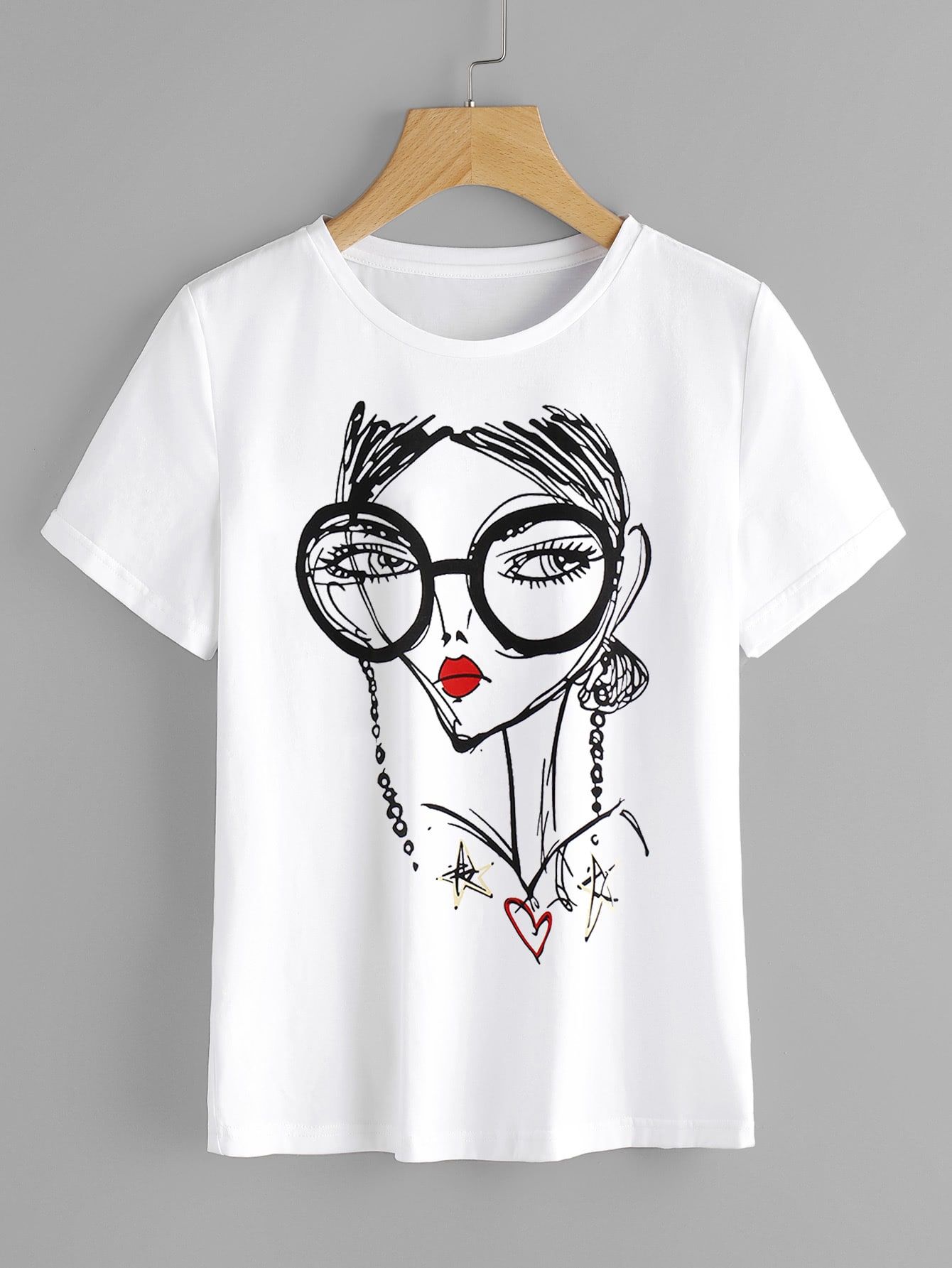 Cartoon Portrait Print Tee | SHEIN