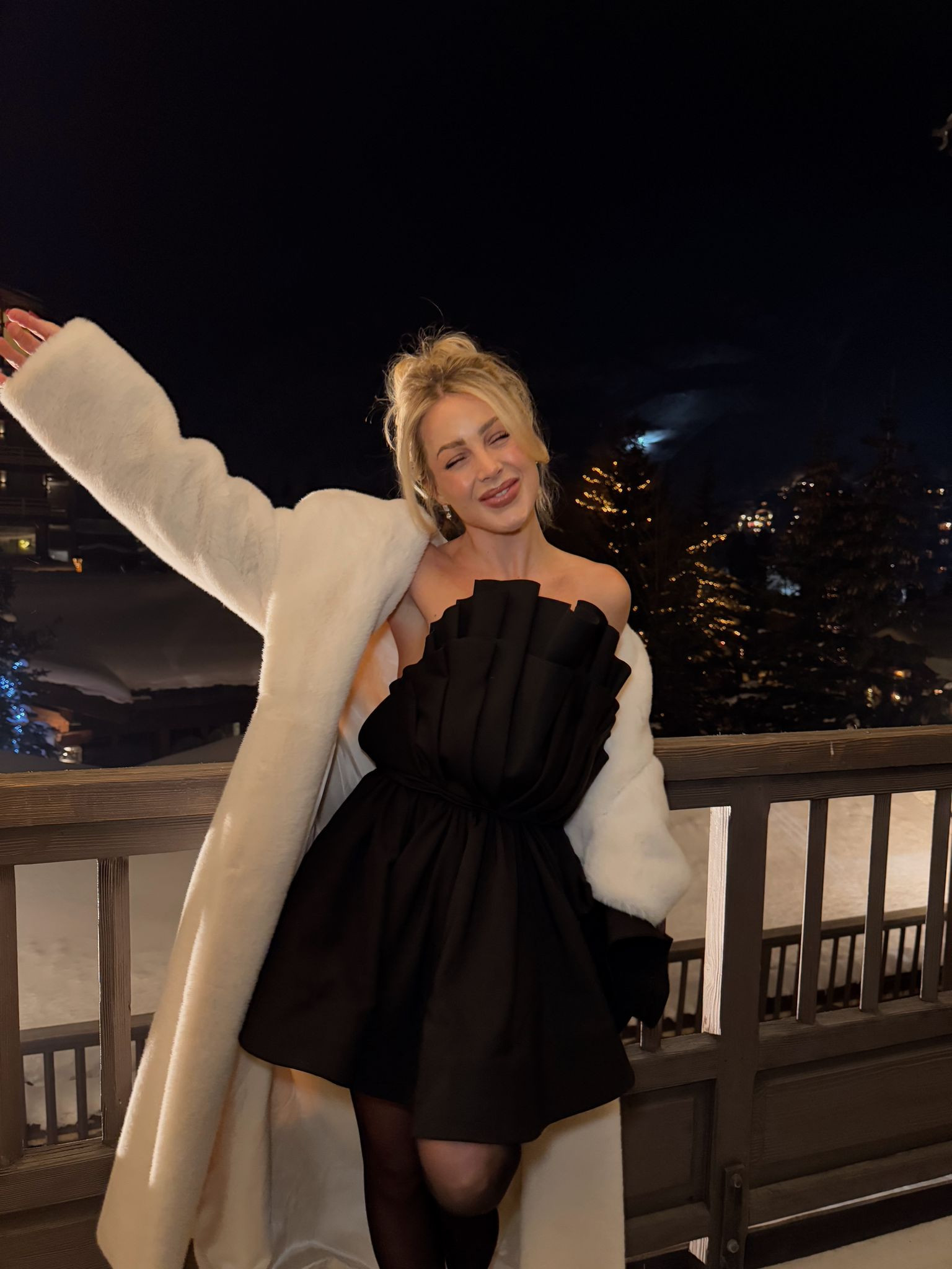 New Year's Eve outfit, party outfit, Club L London black strapless mini dress, faux fur coat, evening outfit, dinner outfit, night out outfit, celebrations outfit  

 #LTKuk #LTKpartywear #LTKstyletip