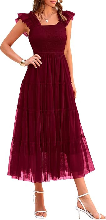 PRETTYGARDEN Women's Summer Smocked Midi Tulle Dress | Amazon (US)