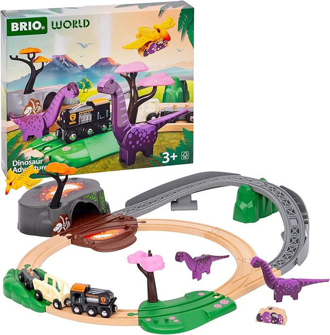 BRIO World Dinosaur Adventure Set - 21-Piece FSC-Certified - Wood Train Set & Accessories - Works... | Amazon (US)