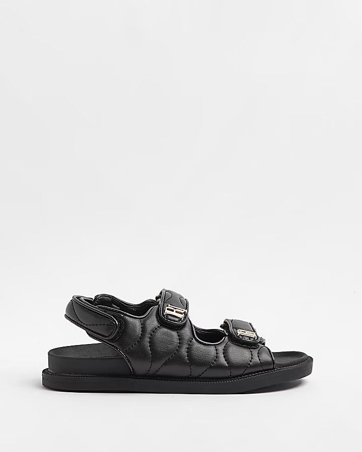 Black wide fit quilted dad sandals | River Island (UK & IE)