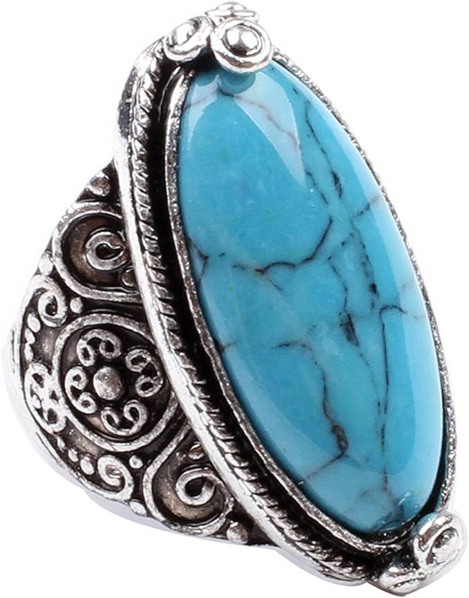 Charming Blue Synthetic-Turquoise Tibet Silver Plated shion Ring Size | Amazon (US)
