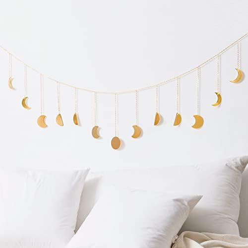 Dahey Moon Phase Wall Hanging Boho Decor Gold Metal Bohemian Garland Wall Art Moon Cycle Home Decora | Amazon (US)