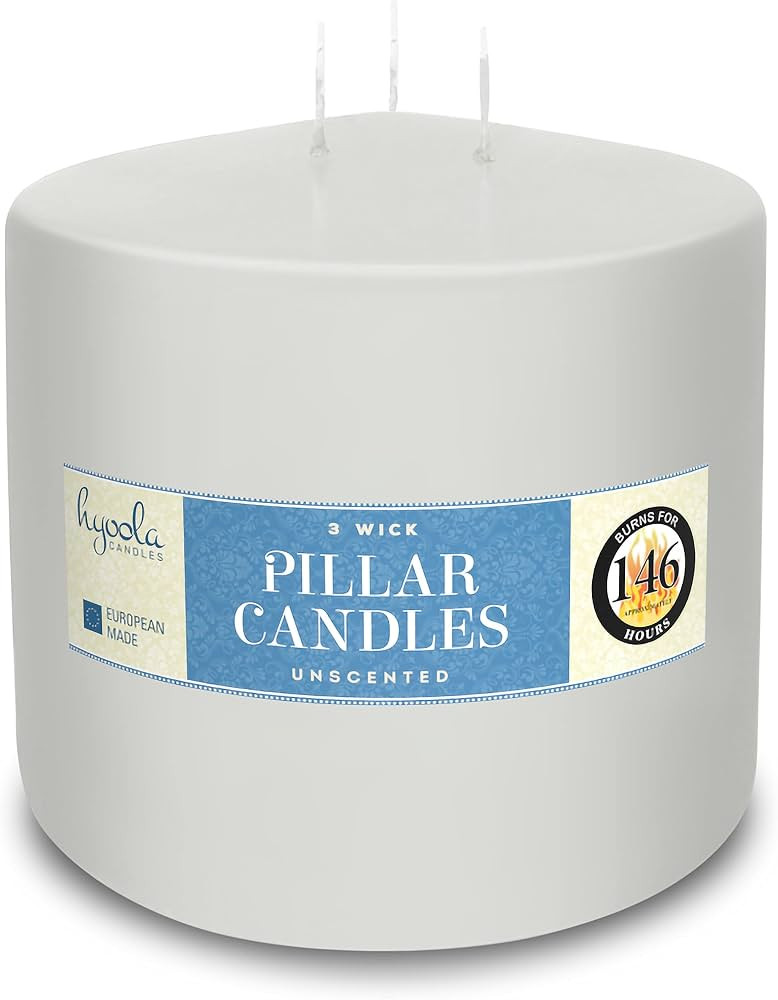 HYOOLA White Three Wick Large Candle - 6 x 6 Inch - Unscented Big Pillar Candles - 146 Hour - Eur... | Amazon (US)