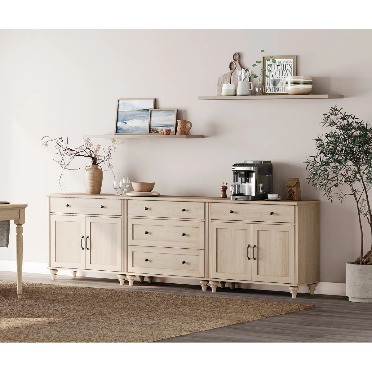 Scarlett Sideboard Cabinet With 5 Drawers And 4 Doors, Vintage Wood Grain Design, Buffet Cabinet ... | Wayfair North America