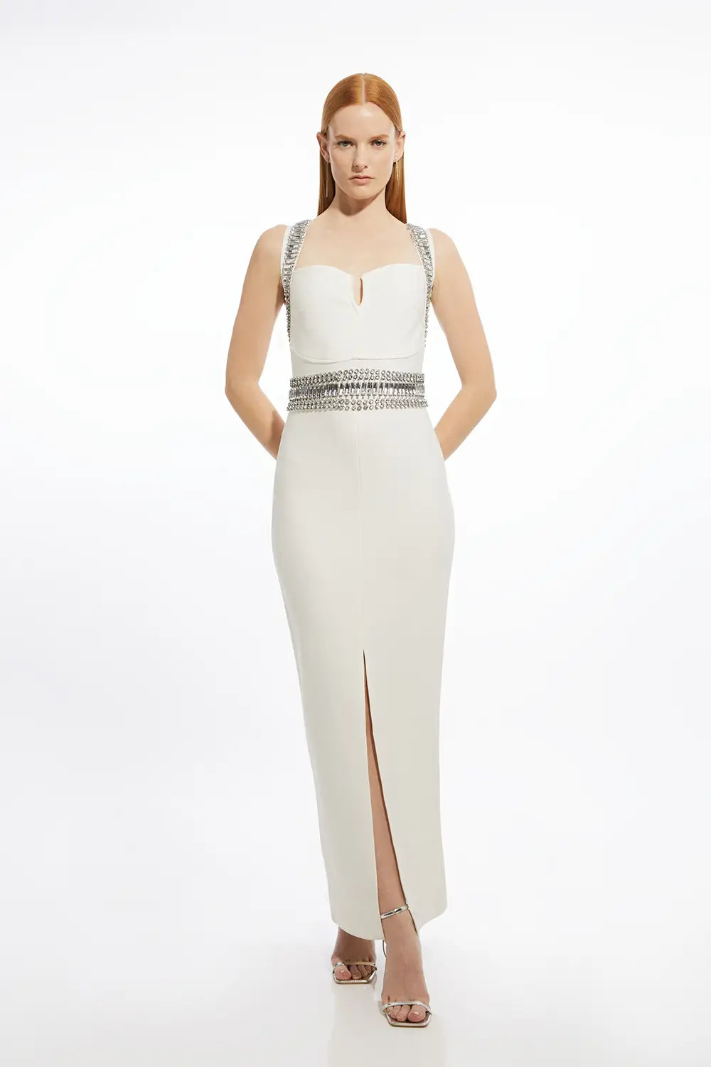 Bandage Figure Form Knit Embellished Maxi Dress | Karen Millen