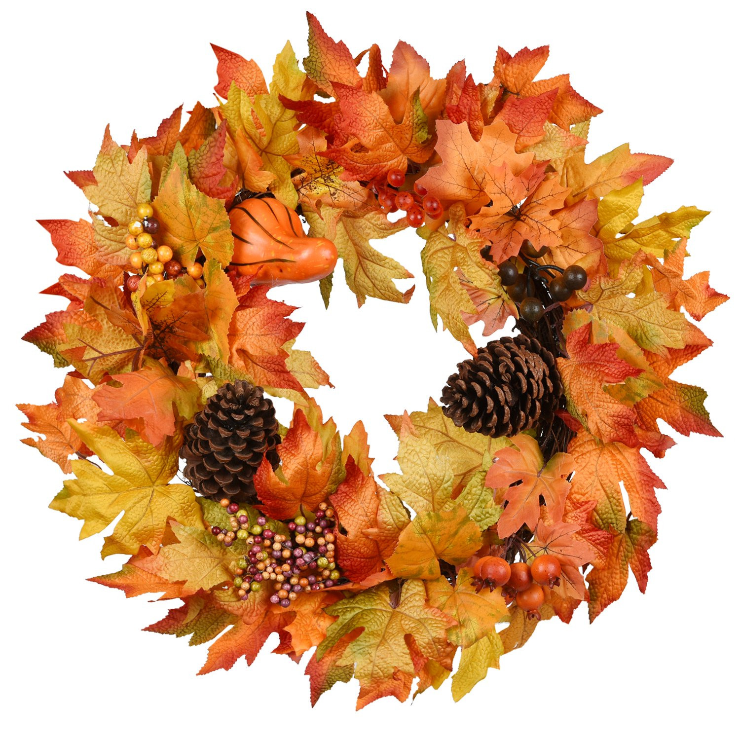 Coolmade 20" Fall Wreath Thanksgiving Decorations for Front Door with Pumpkins Pinecone Berry Art... | Walmart (US)