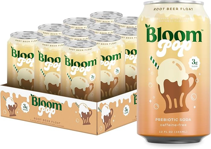 Bloom Pop Prebiotic Soda 12 Pack, Rootbeer Float Flavor, 12oz Cans | Prebiotic Soda for Gut Healt... | Amazon (US)