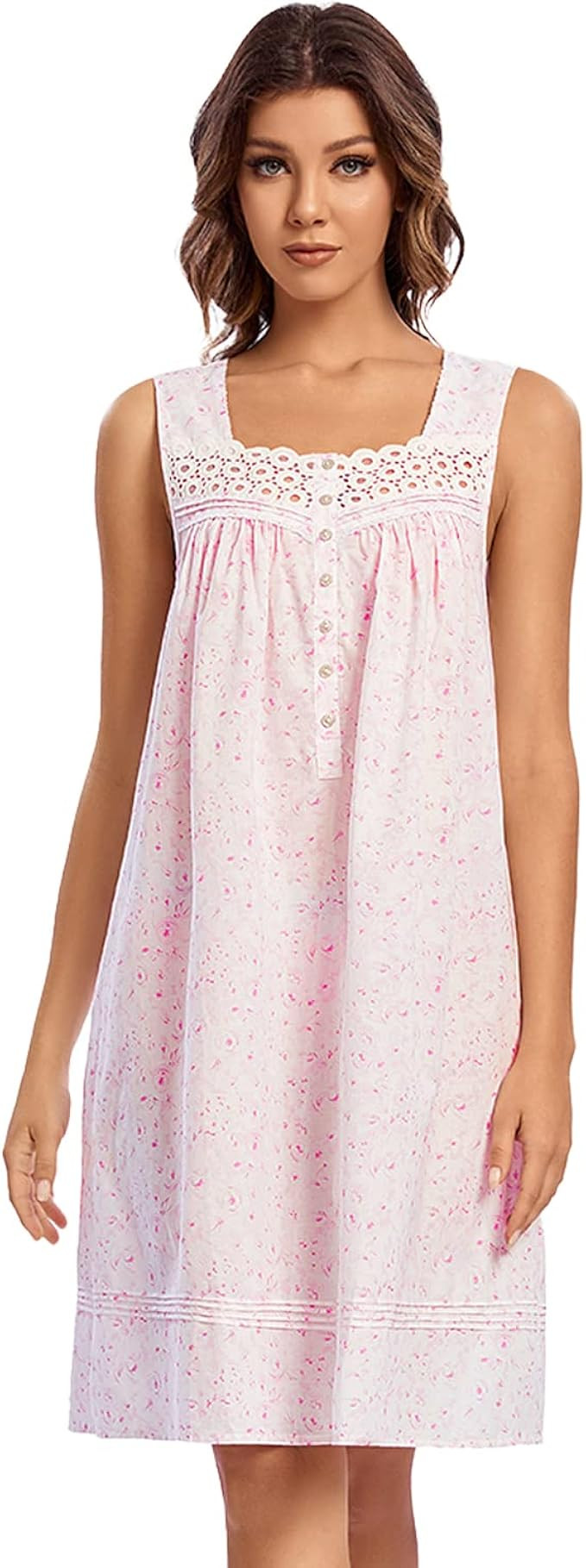 Womens Sleeveless Nightgowns Cotton Night Dress Comfy Sleepwear Dress Lightweight Victorian Night... | Amazon (US)