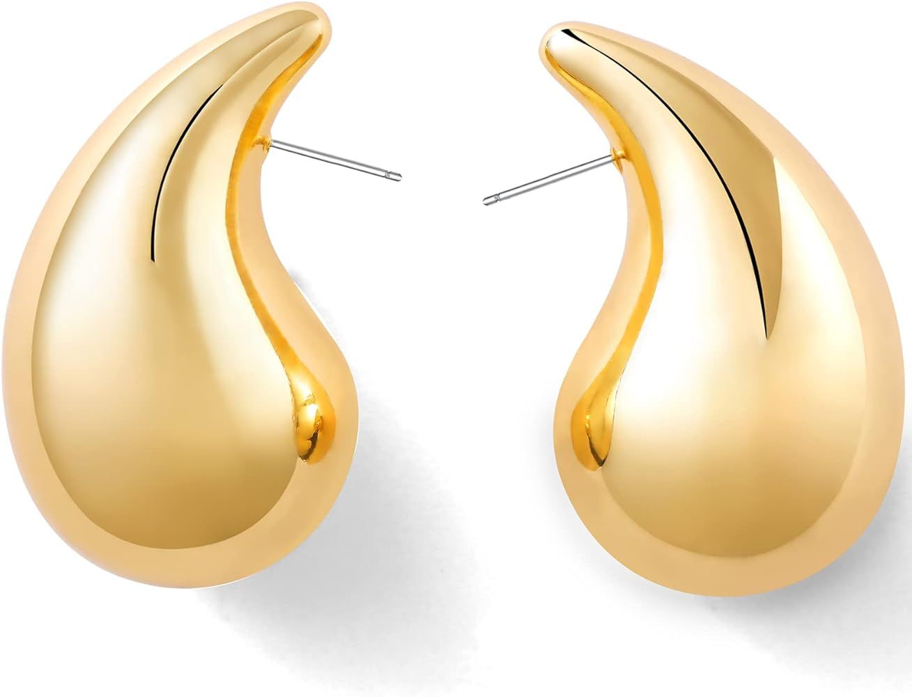 Chunky Gold Hoop Earrings for Women, Lightweight Hollow Open Hoops Waterdrop Tear Drop Earrings, ... | Amazon (US)