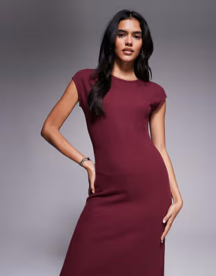 ASOS DESIGN supersoft grown on sleeve seam detail midi dress in burgundy | ASOS | ASOS (Global)