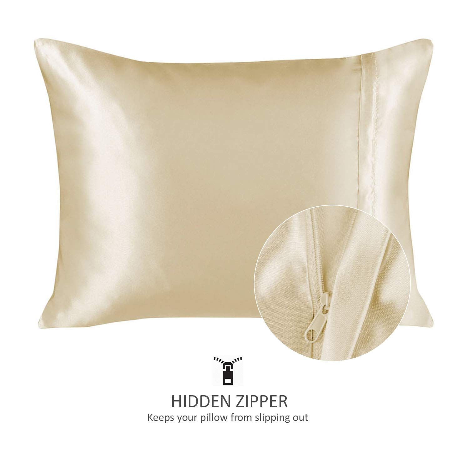 ShopBedding Luxury Satin Pillowcase for Hair – Queen Satin Pillowcase with Zipper, Ivory (1 per Pack | Amazon (US)