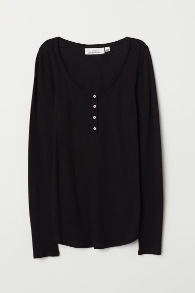 H & M - Fitted Henley Top - Black | H&M (US)