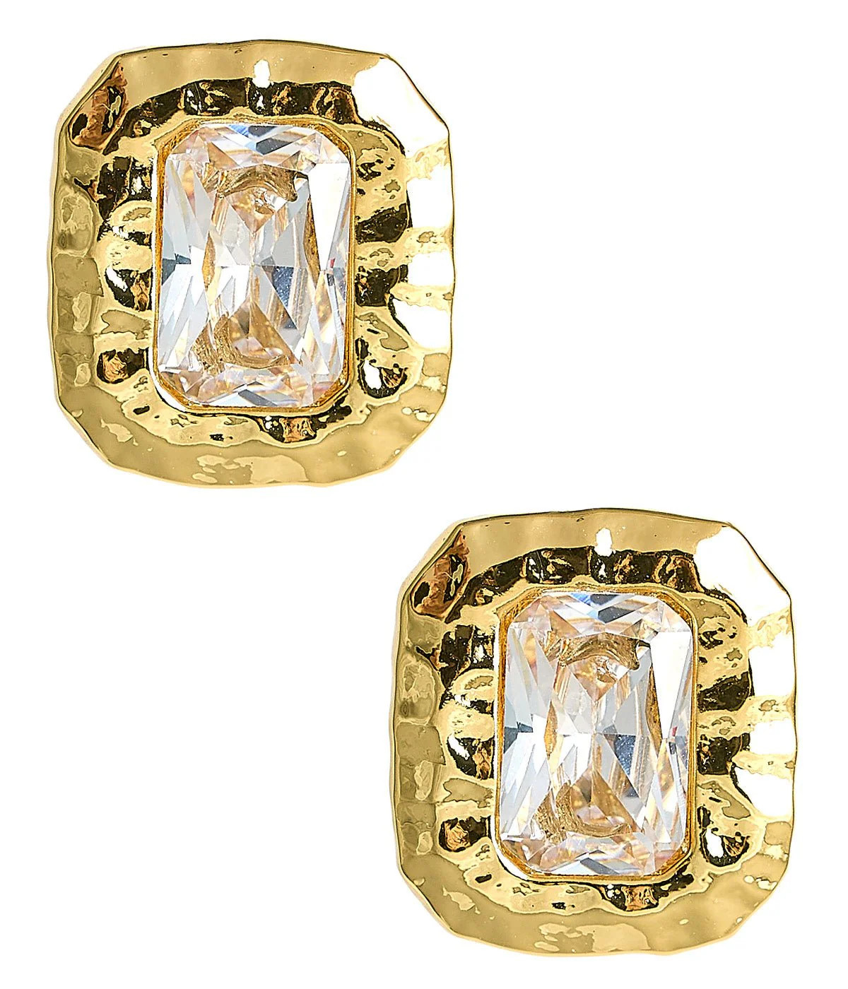 Emilia - Large Rectangle Textured Bezel Earring - 18k Gold Plated- Dar | Lisi Lerch Inc