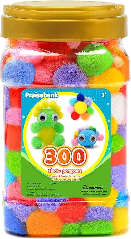 Praisebank 300pcs 1 inch Pom Poms for Arts & Crafts, Crafts Pom Pom Balls in Jar | Amazon (US)