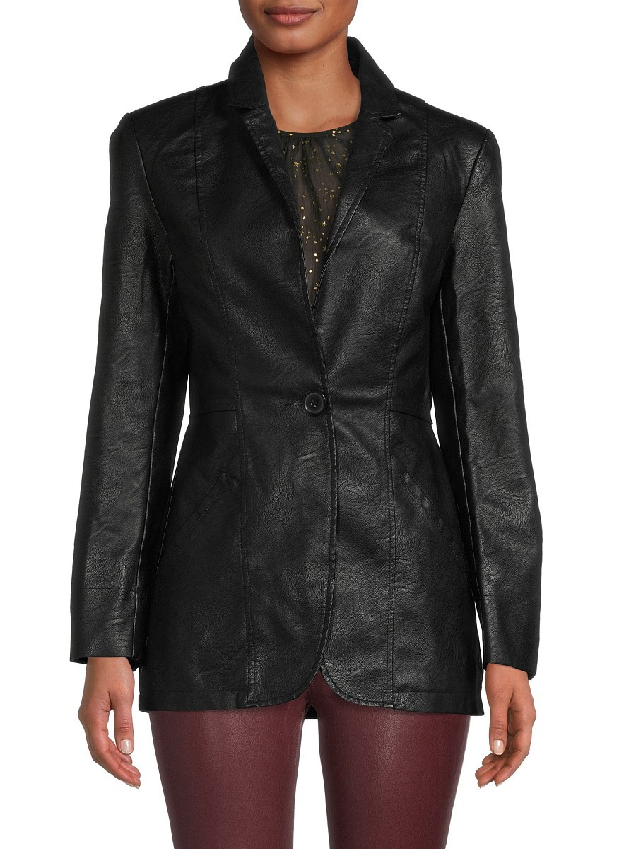 Max Studio Women's Faux Leather Blazer - Black - Size XS | Saks Fifth Avenue OFF 5TH