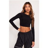 Black Basic Slinky Long Sleeve Crop Top | PrettyLittleThing US