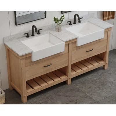 Maxbano Farmhouse 72" Double Bathroom Vanity with Stone Sink | Wayfair North America