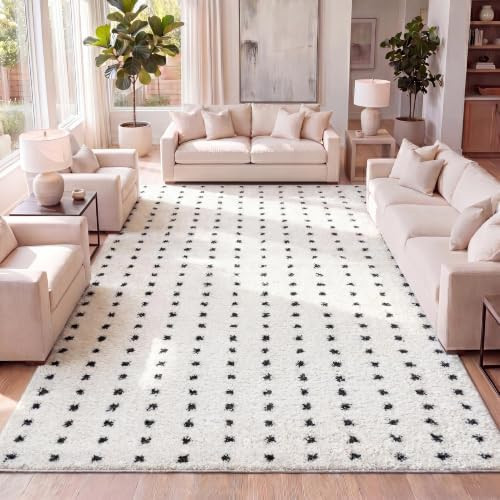JONATHAN Y Pele Modern Geometric Dot Shag White/Gray Indoor Area Rug, 8x10, Bohemian, Contemporar... | Amazon (US)