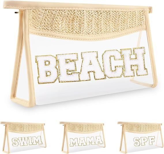 Iqimott Boho Patch Stuff Bag Clear Makeup Letter Bag, Waterproof Zipper Make up Bag Toiletry Pouc... | Amazon (US)