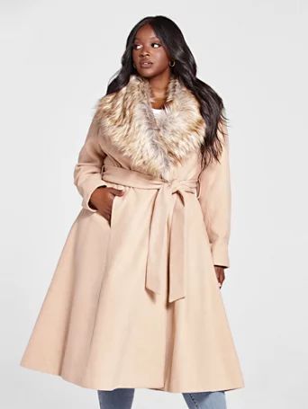 Jessenia Faux Fur Collar Long Coat - Fashion To Figure | Fashion to Figure