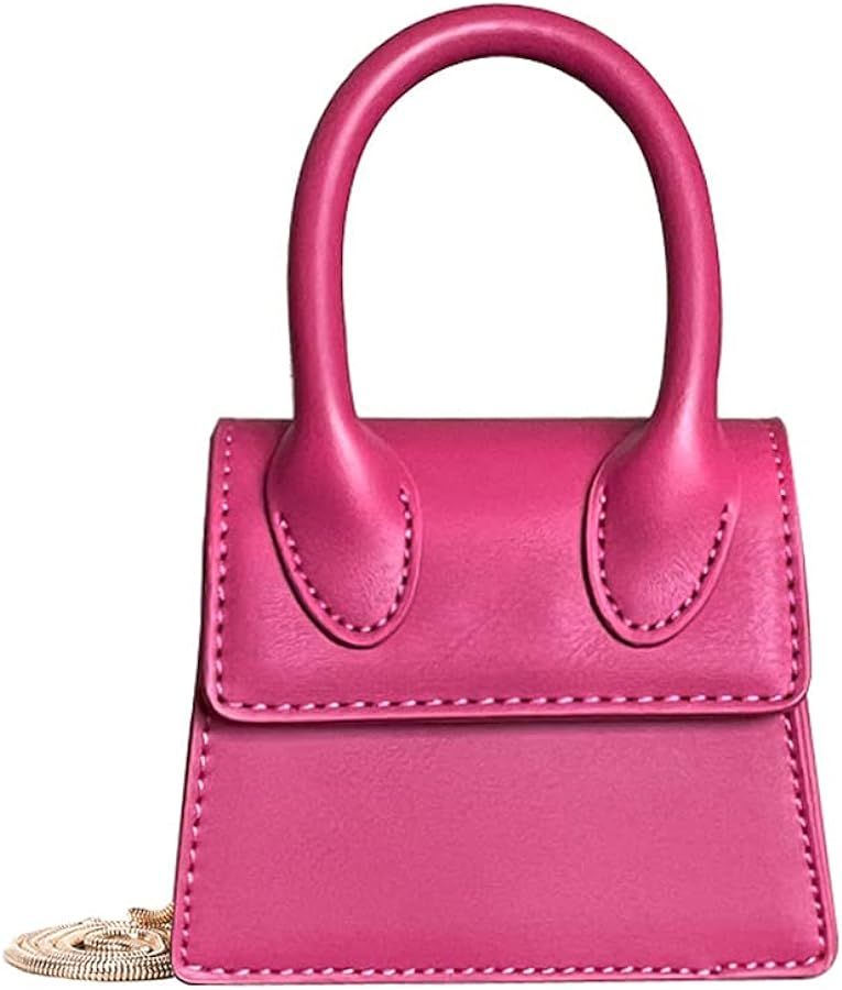 Women Clutch Purse Crossbody Mini Bags Faux Leather with Chain … (Dark Pink) | Amazon (US)