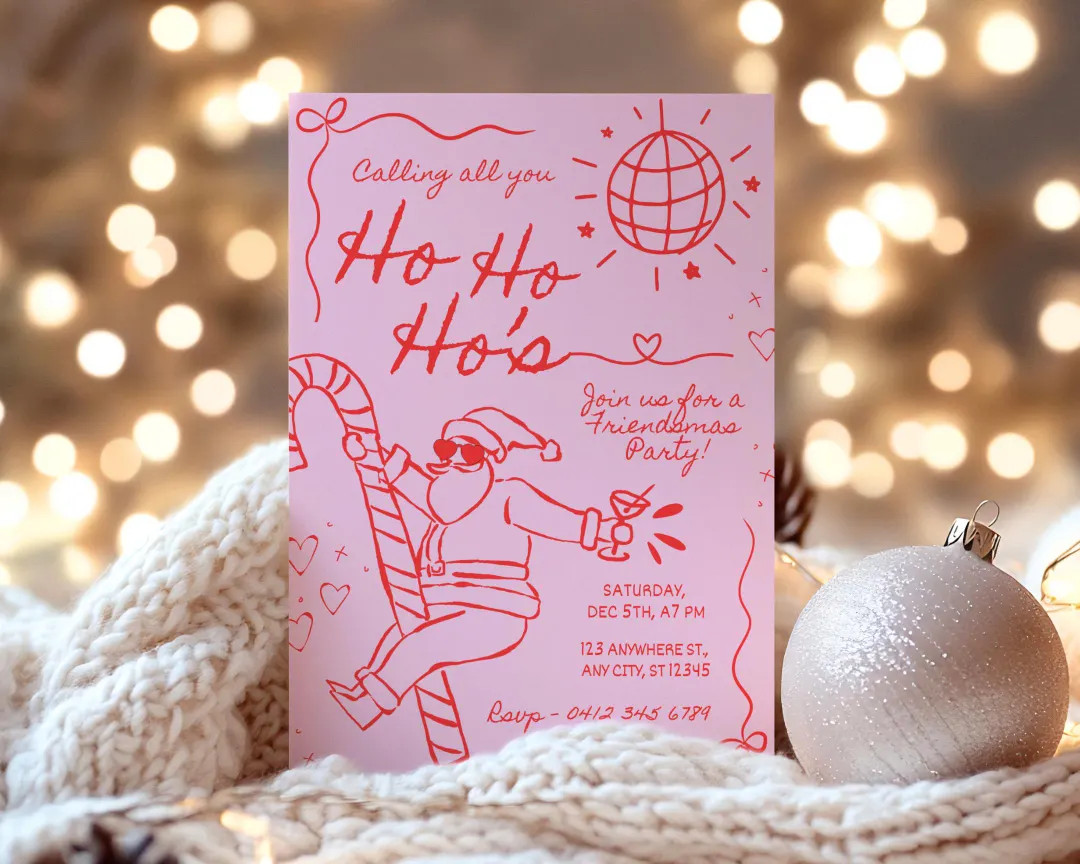 Hand Drawn Christmas Party Invitation, Friendsmas Party Invite, Scribble Christmas Invitation, Do... | Etsy (US)