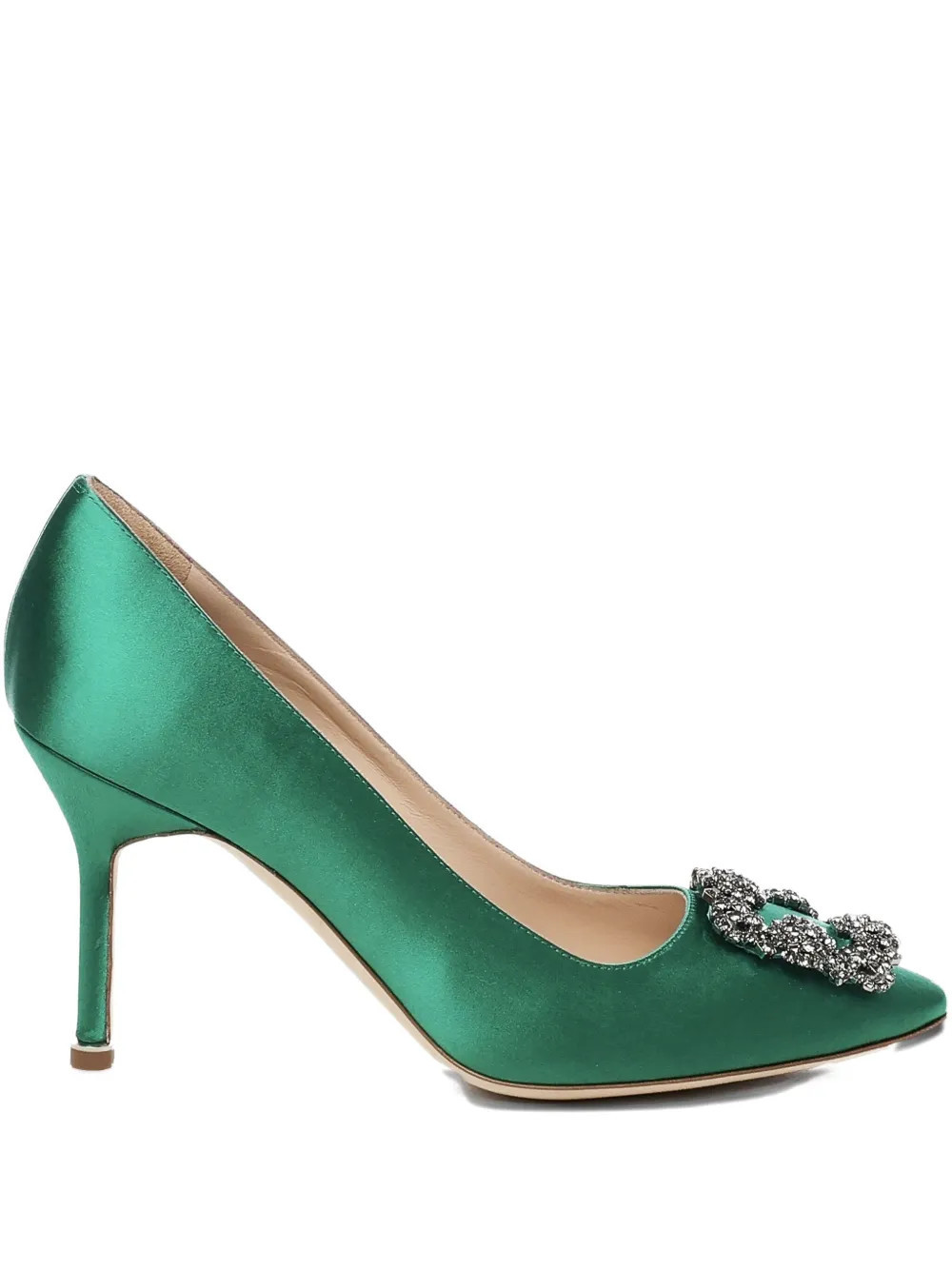 Manolo Blahnik 90mm Hangisi satin pumps - Green | Farfetch Global
