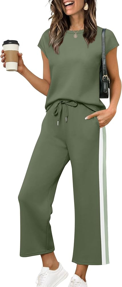 Sampeel Two Piece Sets for Women Summer Vacation Outfits Cap Sleeve Tops Lounge Matching Sets Clo... | Amazon (US)