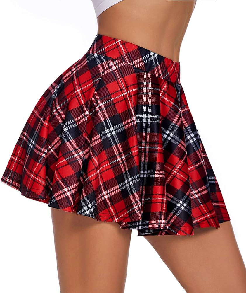 Avidlove Pleated Mini Skirt Plaid Skirts High Waist A Line Skater Skirt for Lingerie Schoolgirl | Amazon (US)