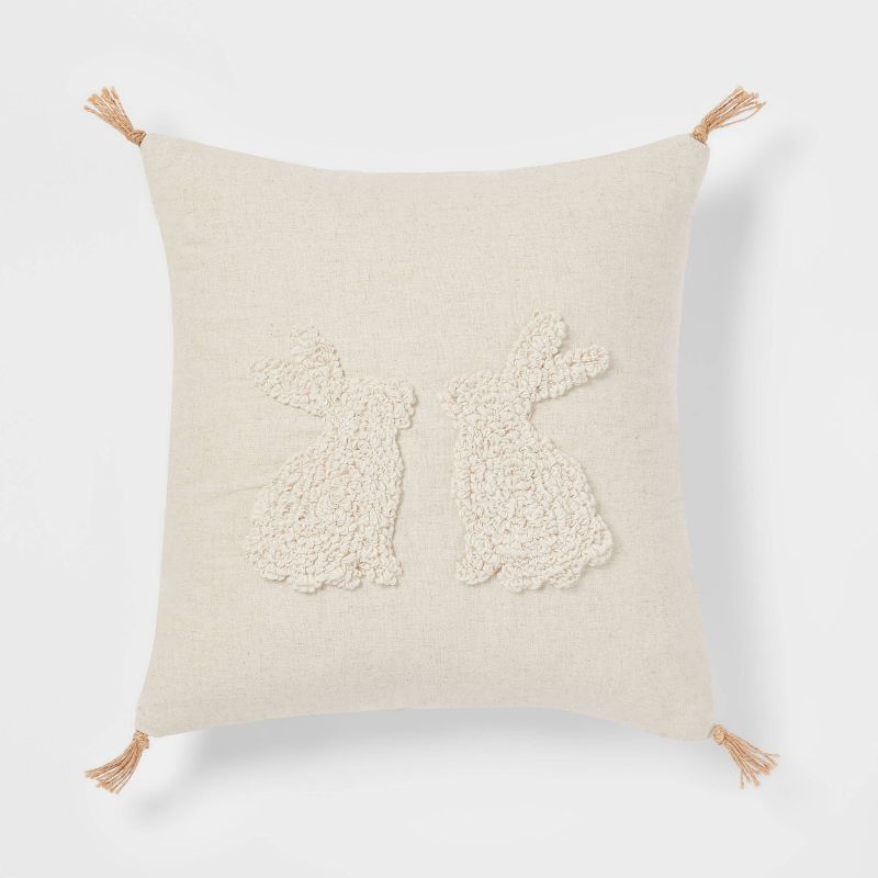 Textural Bunnies Square Throw Pillow Neutral - Threshold™ | Target