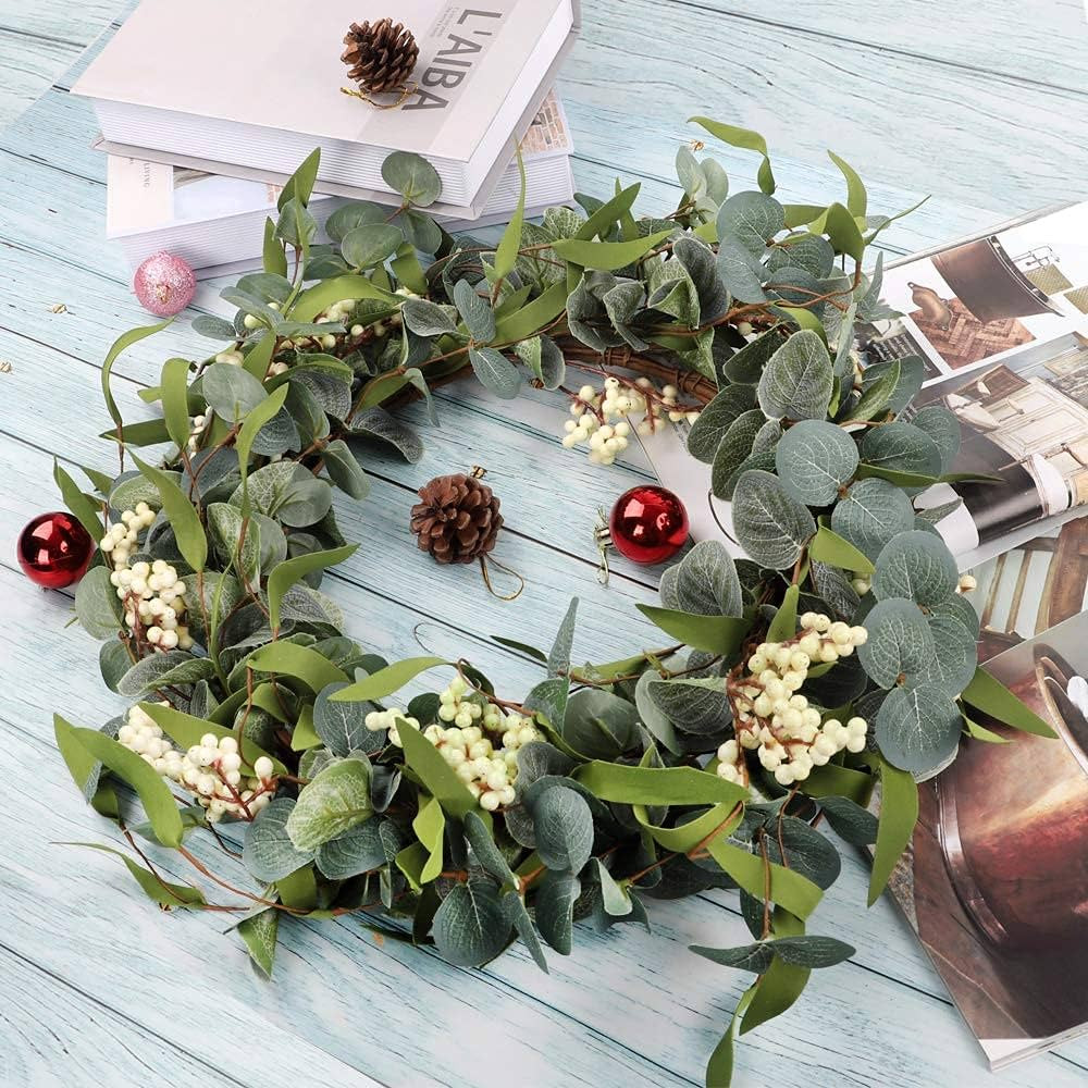 CEWOR Artificial Eucalyptus Wreath for Front Door 20in, Spring Summer Green Leaf Wreath for Farmh... | Amazon (US)