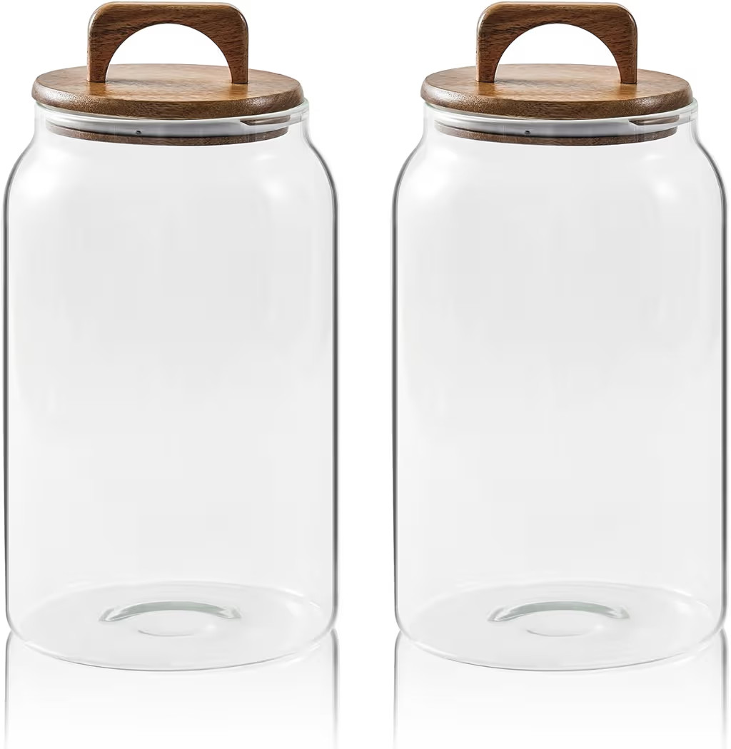 Sweejar Large Glass Candy Jars with Wooden Lids, 1 Gallon Glass Jar with Lid, Sugar/Flour Storage... | Amazon (US)