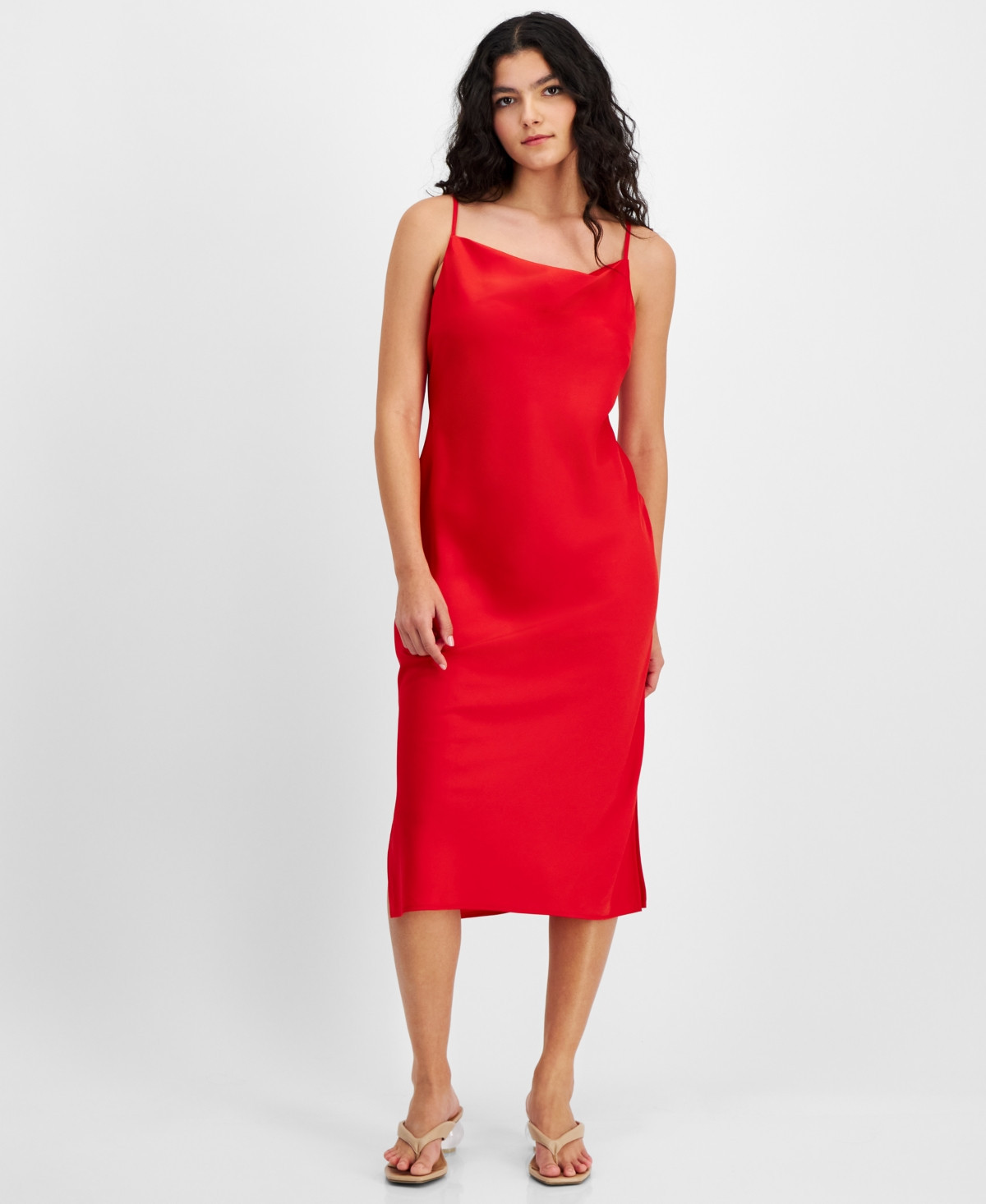 Bar Iii Women's Solid Cowlneck Slip Dress, Created for Macy's - Salsa Red | Macy's