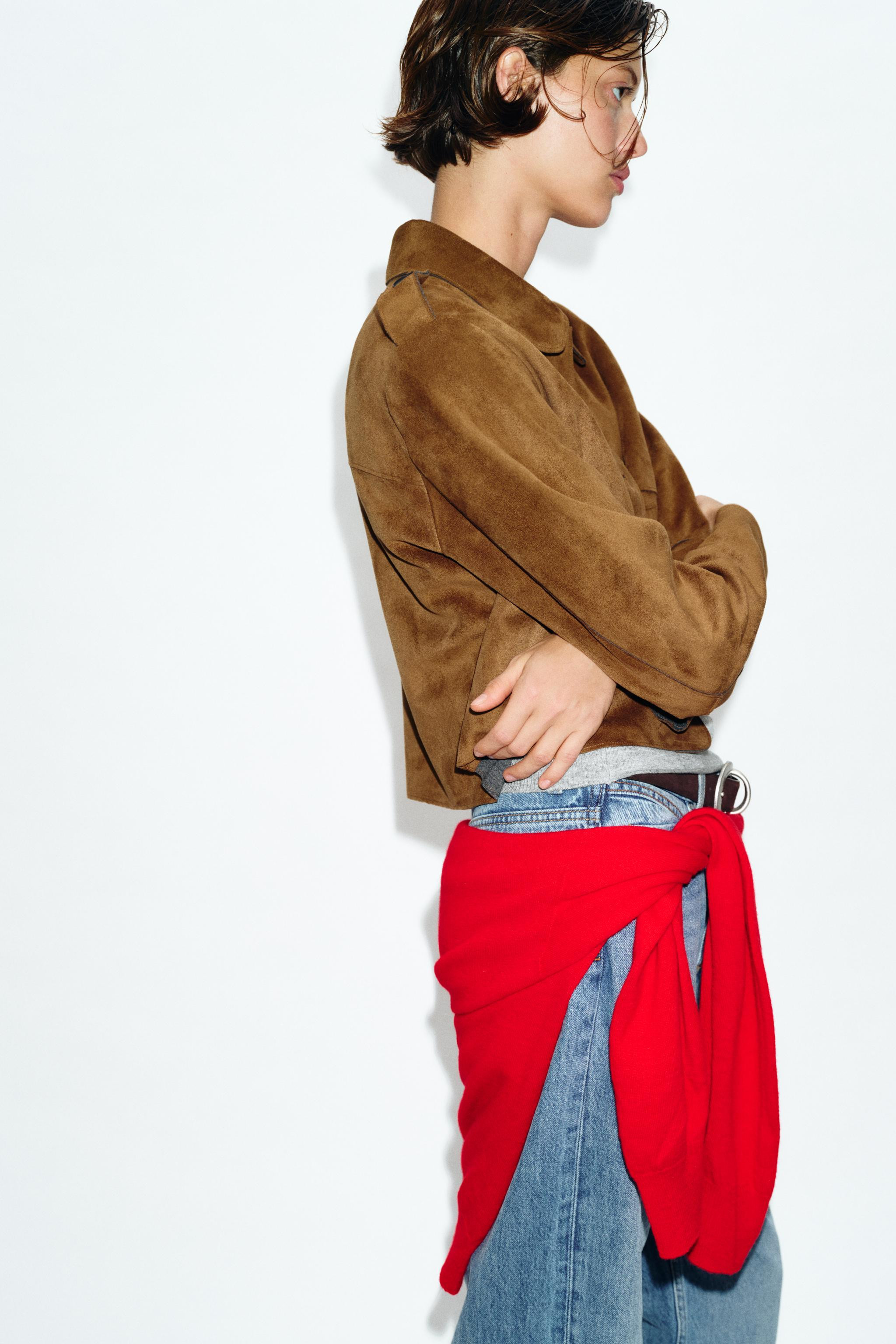 CROPPED FAUX SUEDE JACKET | Zara UK